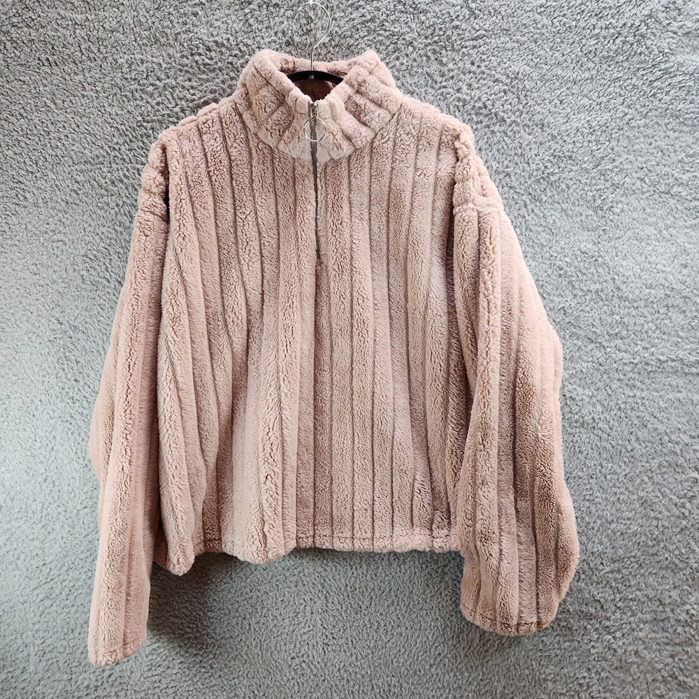 Candies Faux Fur Jacket Women's 2XL Pink Cozy Quarter Zip Long Sleeve Cozy
